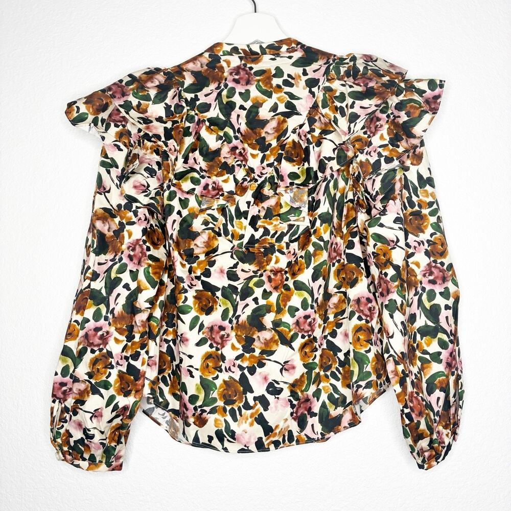 Something Navy Floral Ruffle Blouse in Cream XS NWT - Picture 8 of 13